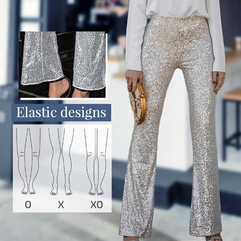 Diva Sequin High Rise Elastic Waist Flare Pants